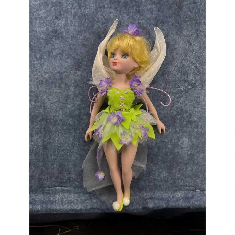 Tinker Bell Inspired Fairy Doll 14 Inch Green Floral Dress Shimmering Wings